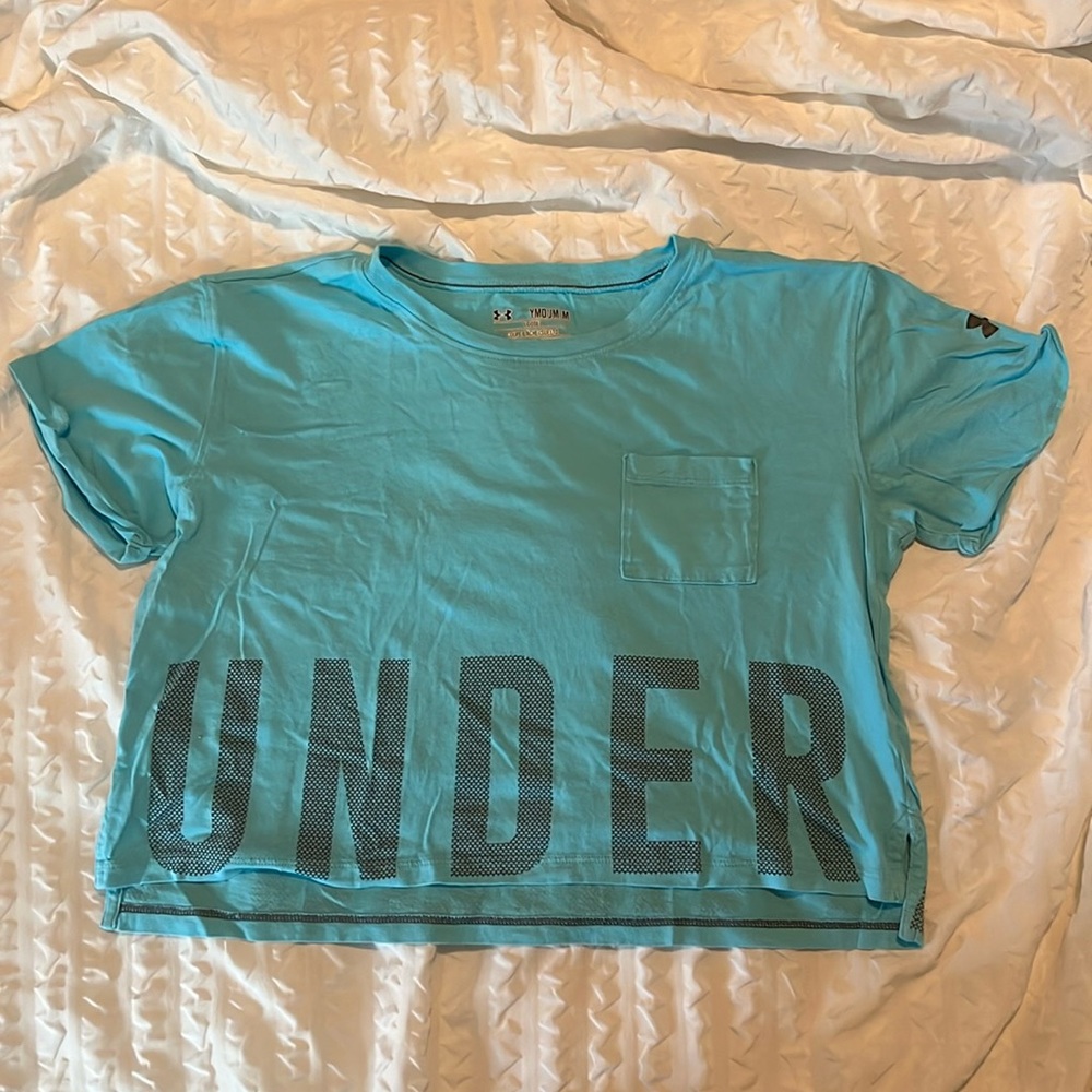 Under Armour light blue and grey cropped shirt